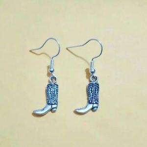 COWGIRL BOOTS & SPURS HANGING EARRINGS SILVER TONE